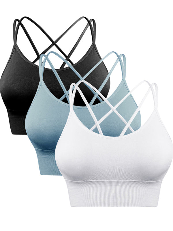 Damen 3er Pack Sport BH Gepolstert Crisscross Nahtlos Für Mittelstarken Halt