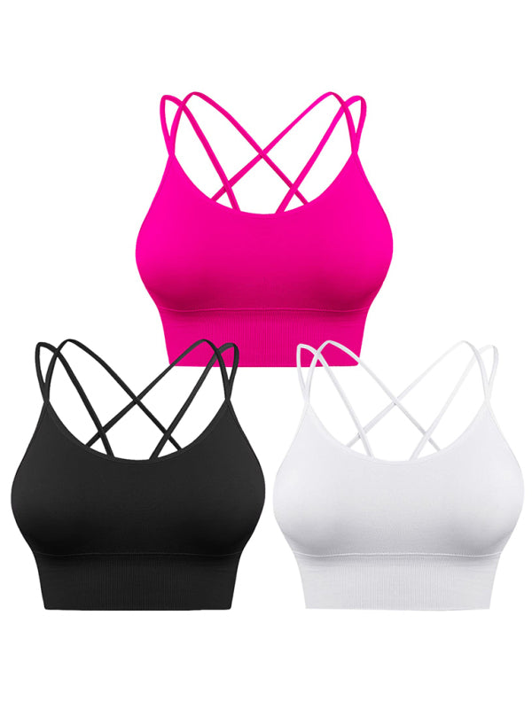 Damen 3er Pack Sport BH Gepolstert Crisscross Nahtlos Für Mittelstarken Halt