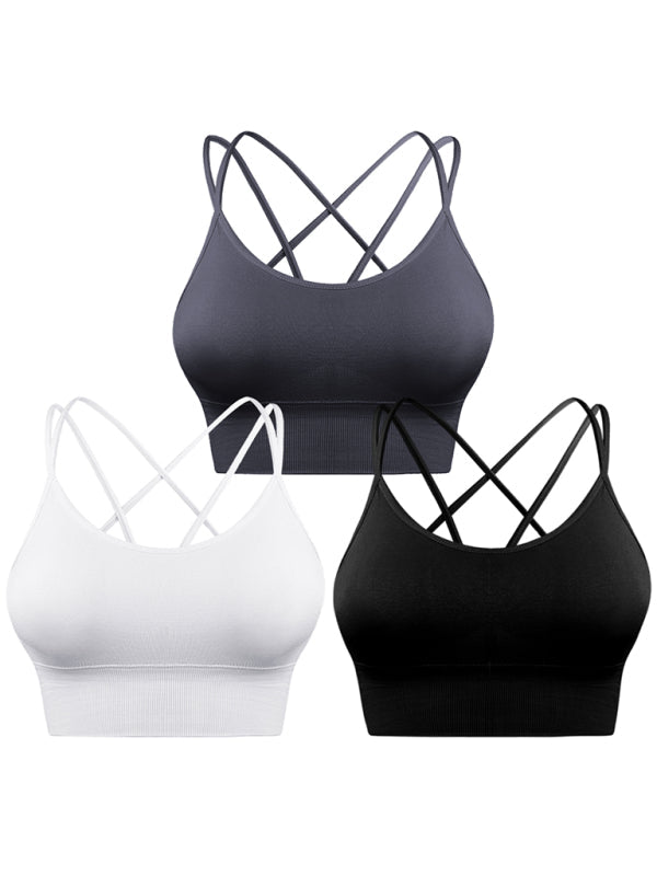 Damen 3er Pack Sport BH Gepolstert Crisscross Nahtlos Für Mittelstarken Halt