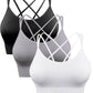 Damen 3er Pack Sport BH Gepolstert Crisscross Nahtlos Für Mittelstarken Halt