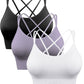 Damen 3er Pack Sport BH Gepolstert Crisscross Nahtlos Für Mittelstarken Halt