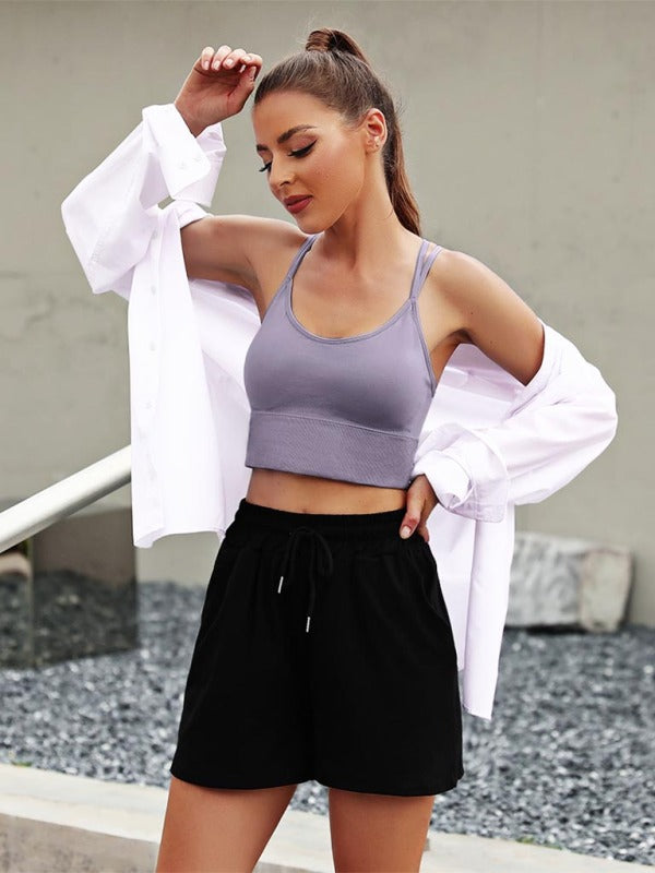 Damen 3er Pack Sport BH Gepolstert Crisscross Nahtlos Für Mittelstarken Halt