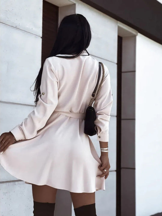 Hemdkleid Damen Revers Knopf Band