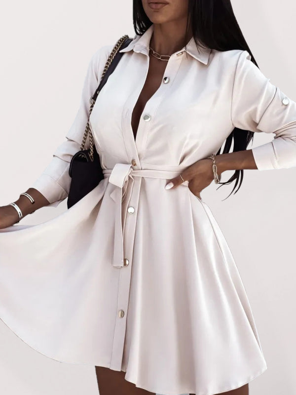 Hemdkleid Damen Revers Knopf Band
