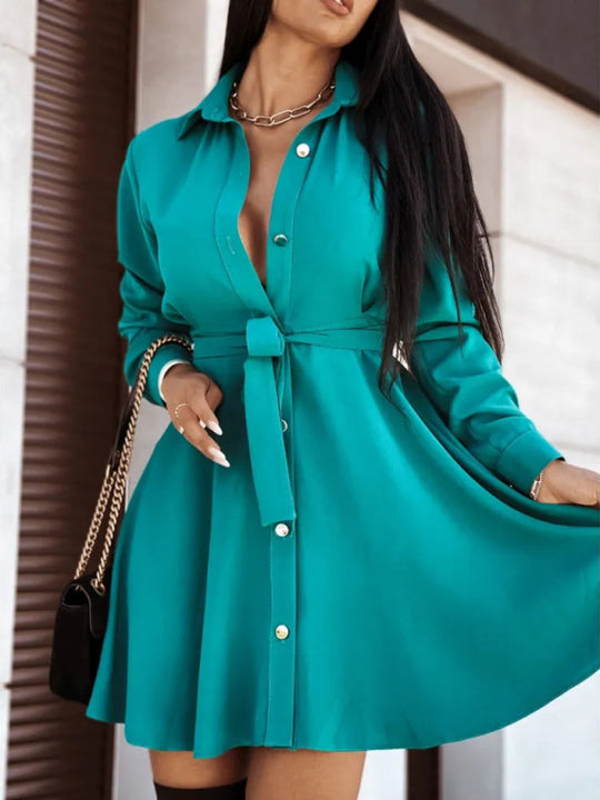 Hemdkleid Damen Revers Knopf Band