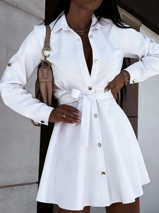 Hemdkleid Damen Revers Knopf Band