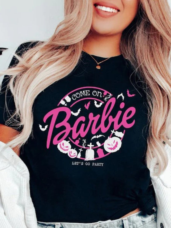 Damen Barbie Druck Sport Freizeit Kurzarm T Shirt