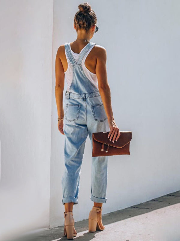 Fudus | Neuer Stil Lässiger Pendler Zerrissener Mid Waist Denim Overall