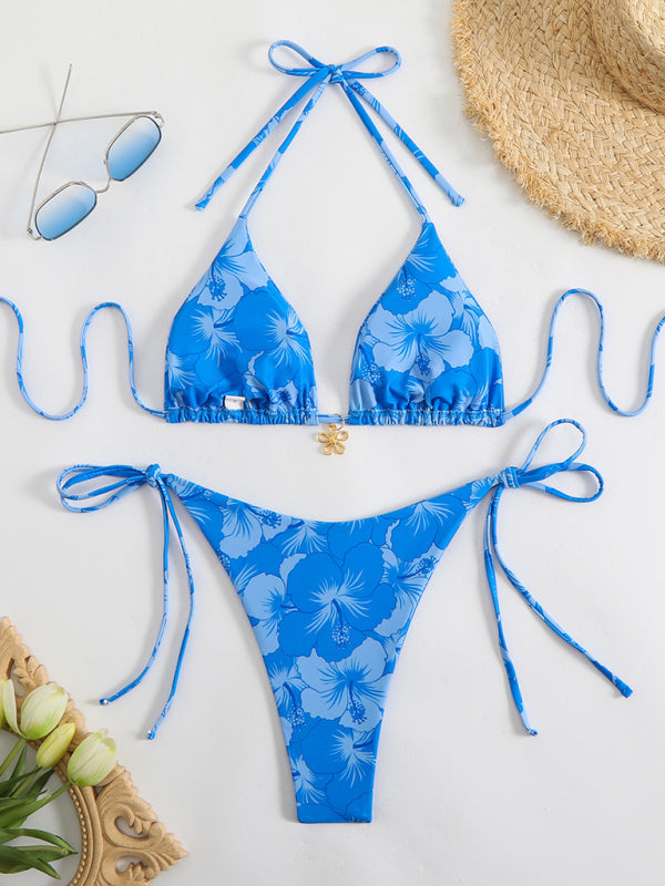 Damen Blumenmuster Halterneck-Bikini