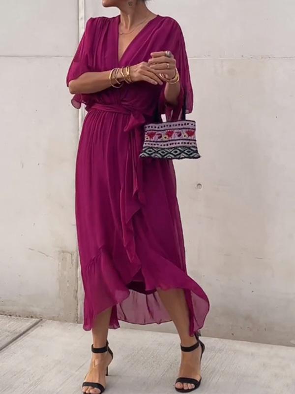 Damen Grünes Chiffonkleid V Ausschnitt Elegant