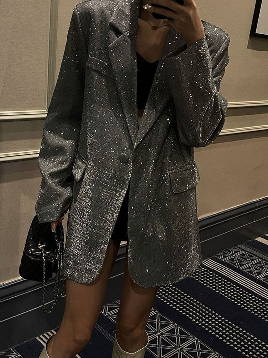 Glitter Blazer Damen Glänzend Figurbetont Vielseitig