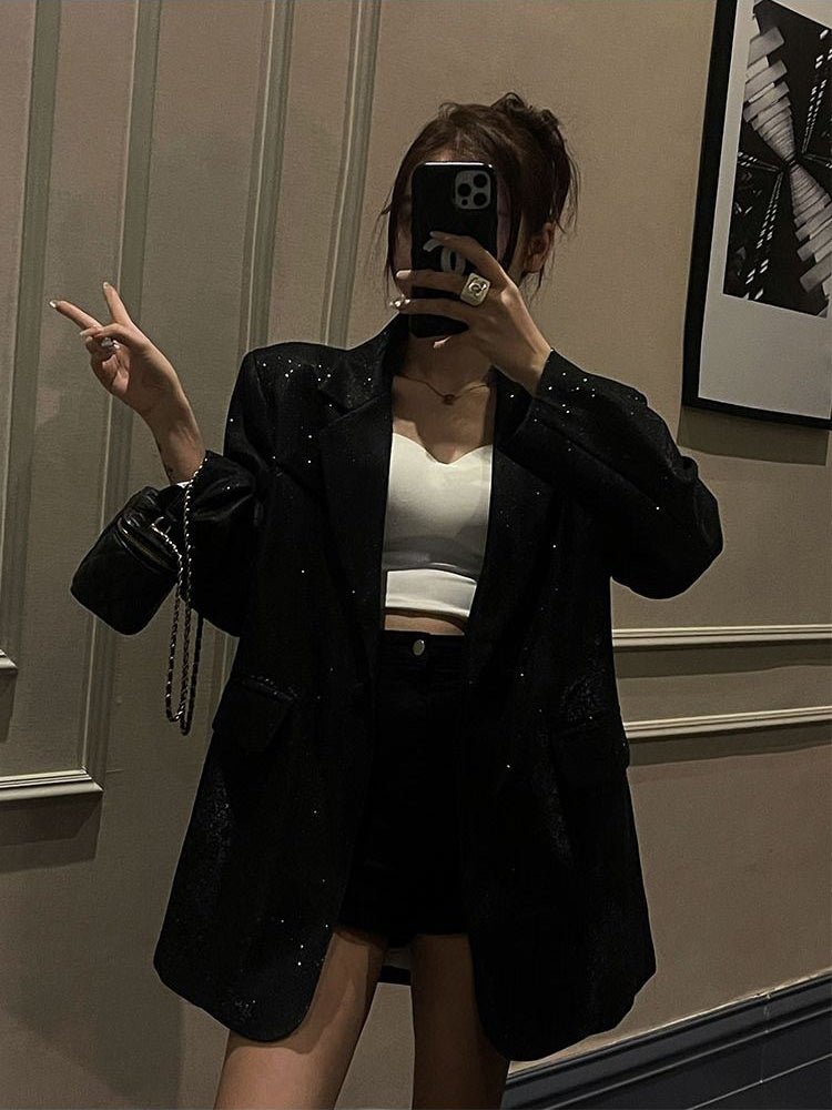 Glitter Blazer Damen Glänzend Figurbetont Vielseitig