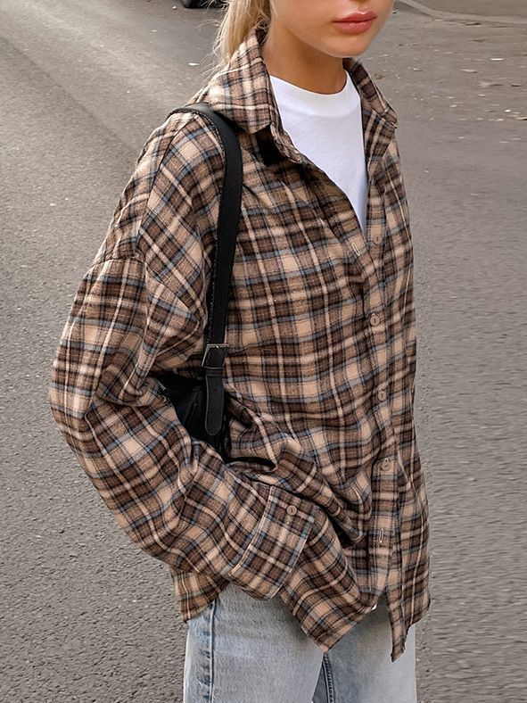 Damen Vintage kariertes Oversize Hemd