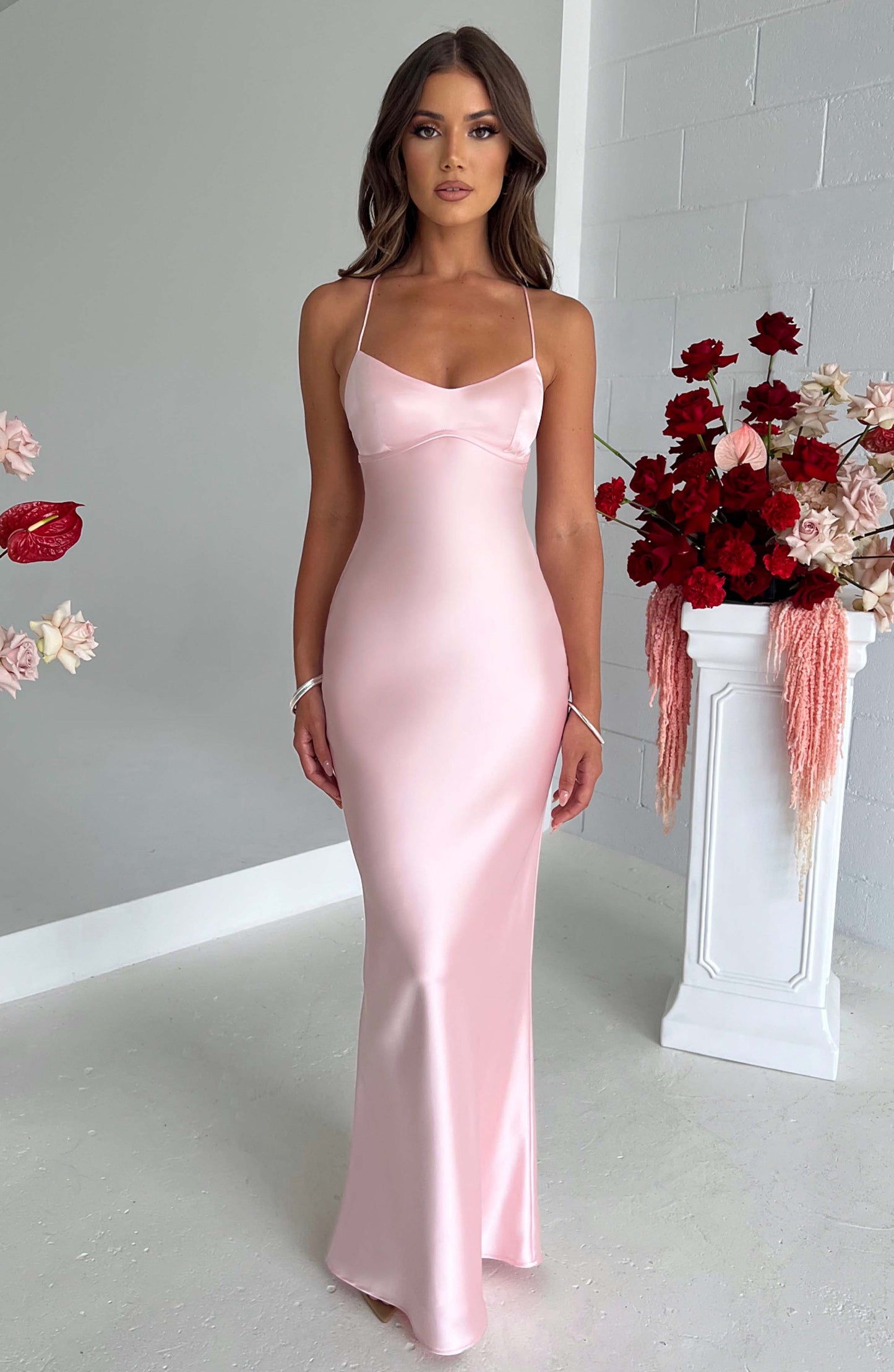 Satin Maxikleid Glänzend Elegant Tailliert