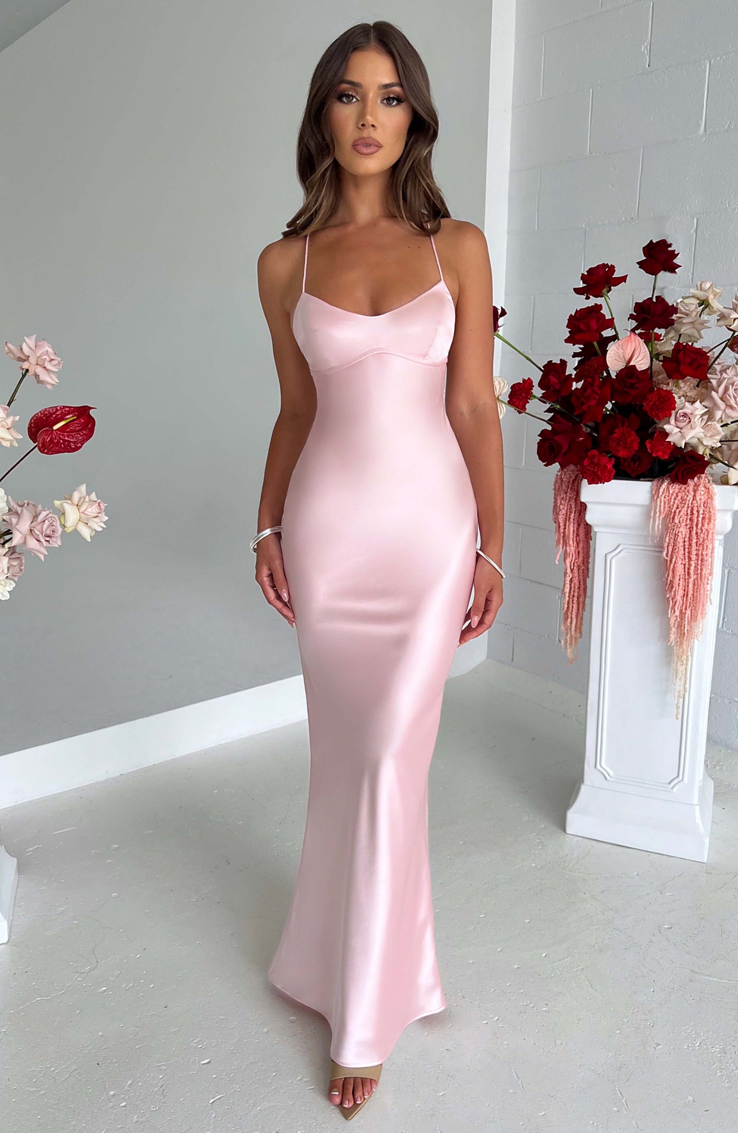 Satin Maxikleid Glänzend Elegant Tailliert