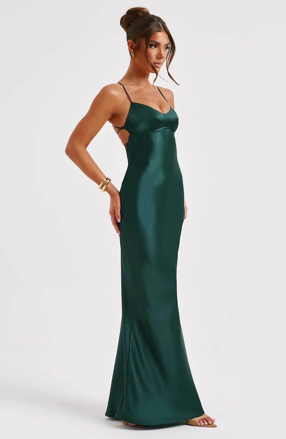 Satin Maxikleid Glänzend Elegant Tailliert