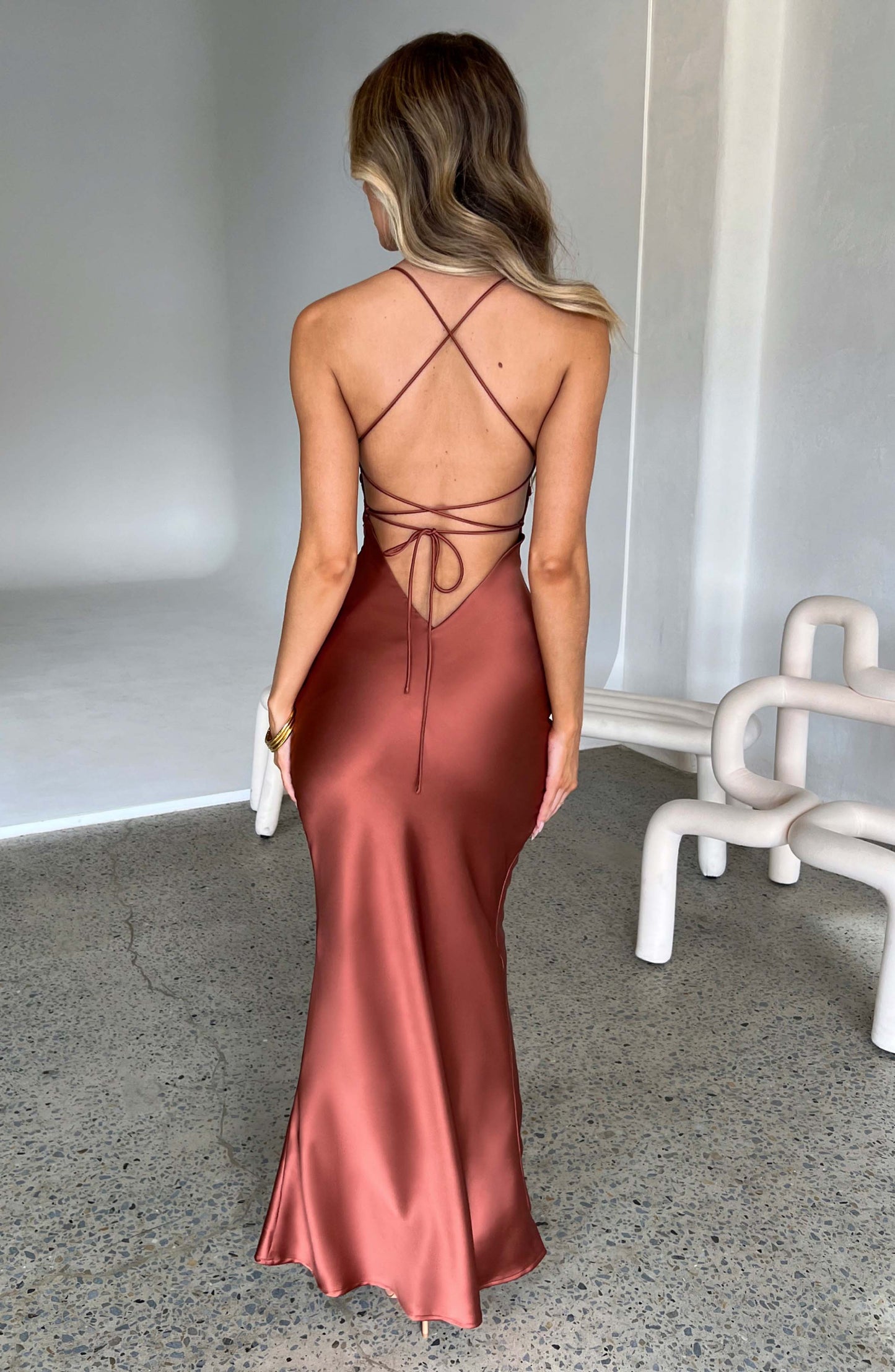 Satin Maxikleid Glänzend Elegant Tailliert