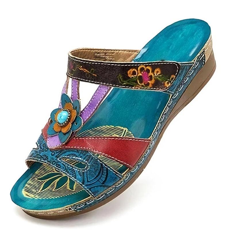 Damen Orthopädische Sandalen Mit Ethnischem Blumenmuster Design