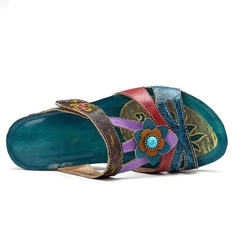 Damen Orthopädische Sandalen Mit Ethnischem Blumenmuster Design