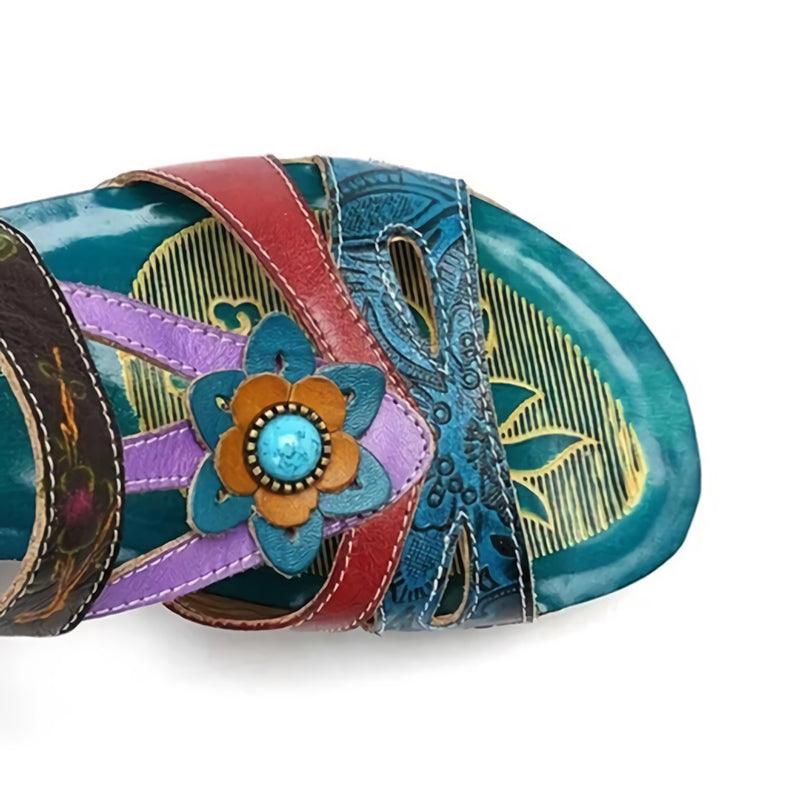 Damen Orthopädische Sandalen Mit Ethnischem Blumenmuster Design