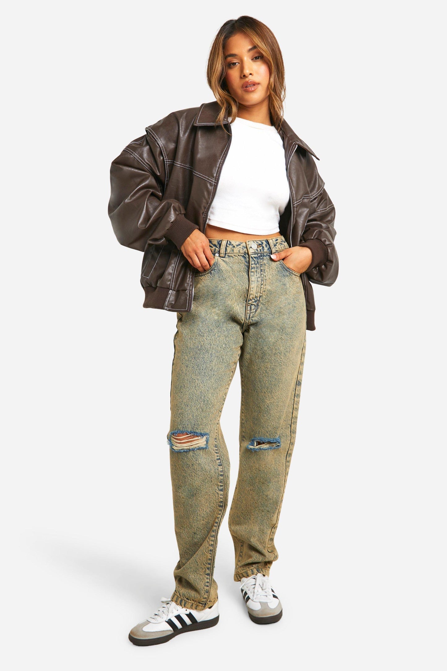 Damen Leder-Bomberjacke mit Vintage-Charme