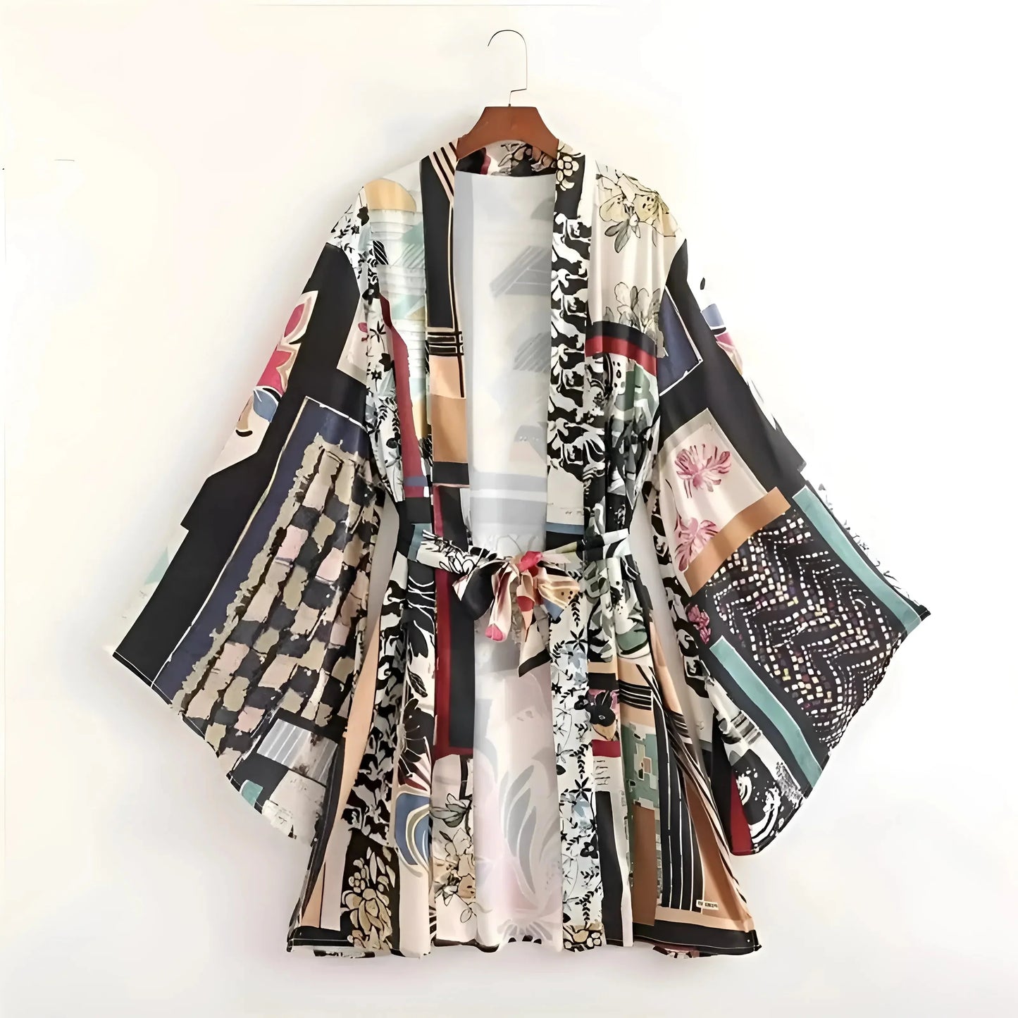 Unisex Kimono Strand Patchwork Bunt Offene Front Luftig