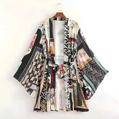 Unisex Kimono Strand Patchwork Bunt Offene Front Luftig