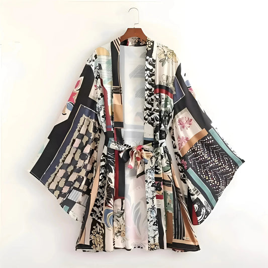 Unisex Kimono Strand Patchwork Bunt Offene Front Luftig