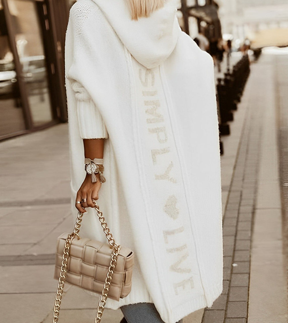 Damen Strickmantel Lässig Offen Kapuze Mittlere Länge Leicht