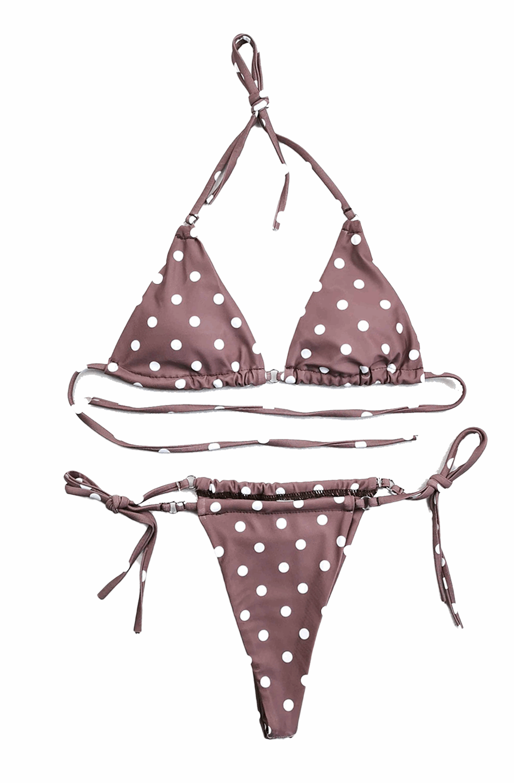 Brauner Bikini mit weißen Punkten