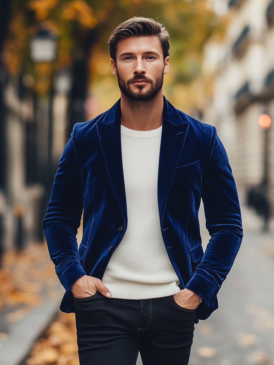 Anzugjacke Samt Einreiher Weinlese Elegant