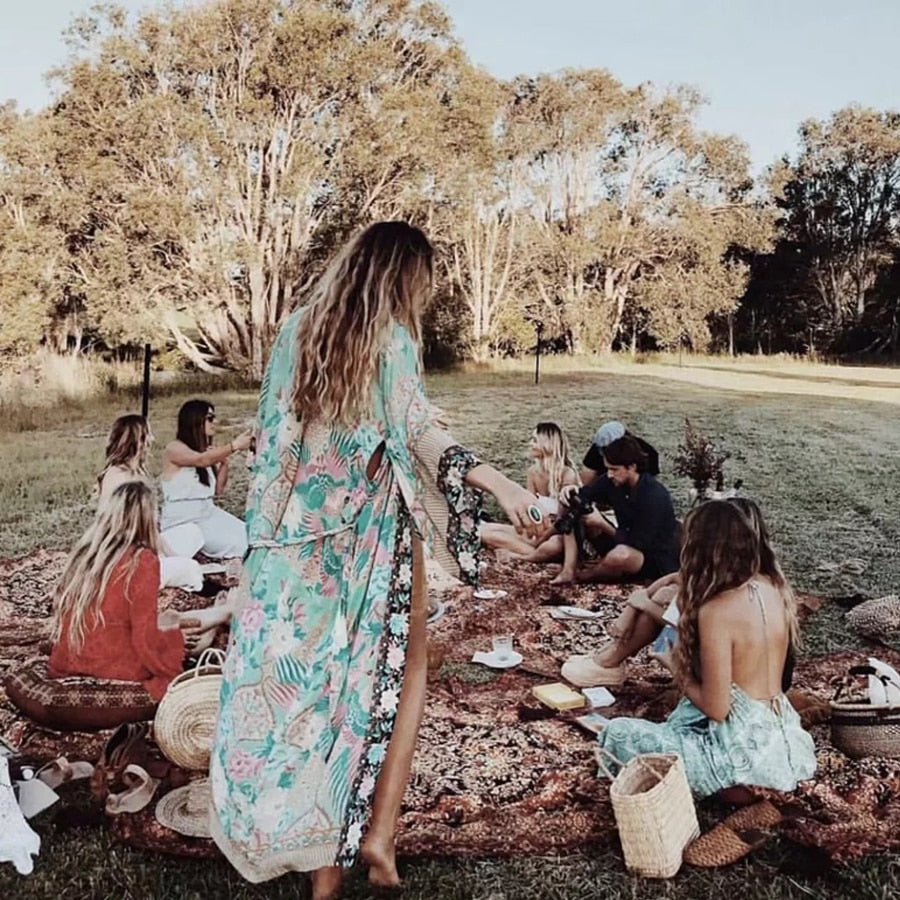 Damen Paisley Wickel Kimono Kleid Bequem Elegant