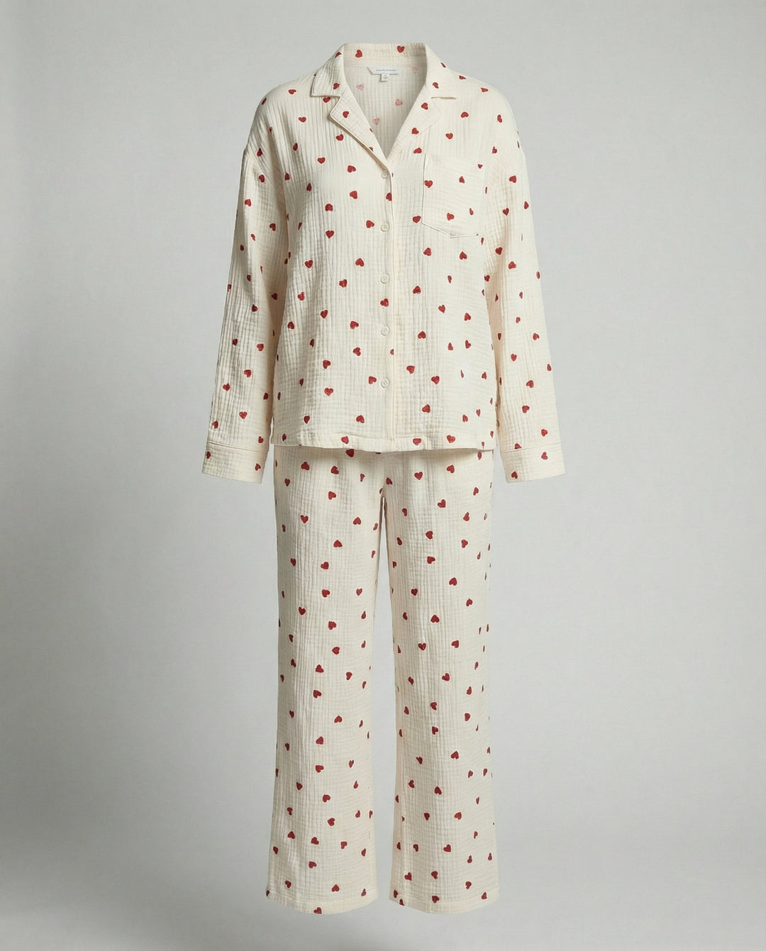 Damen Ästhetisches Herz Pyjama Set Weich Baumwolle Bequem