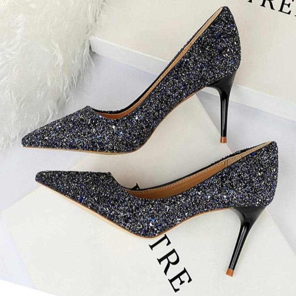 Fudus | Rhinestone High Heels Spitz Pumps Übergrößen