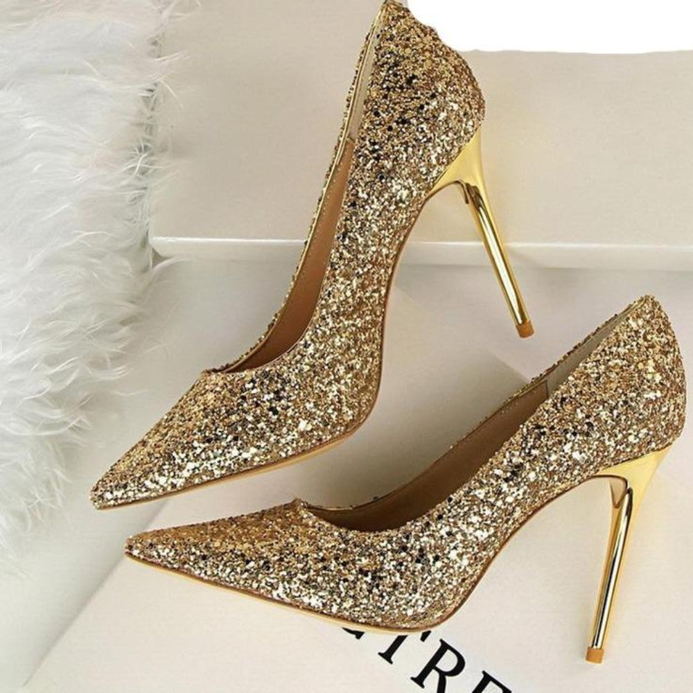 Fudus | Rhinestone High Heels Spitz Pumps Übergrößen