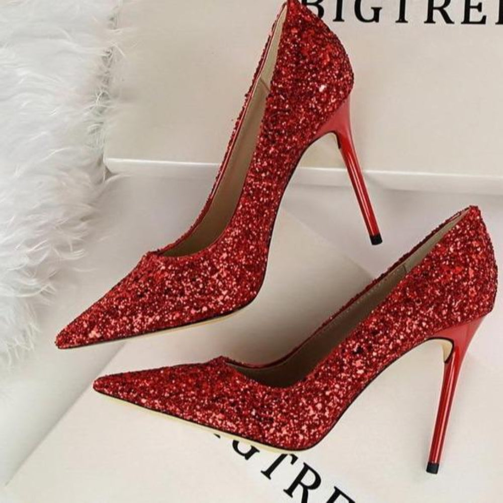 Fudus | Rhinestone High Heels Spitz Pumps Übergrößen
