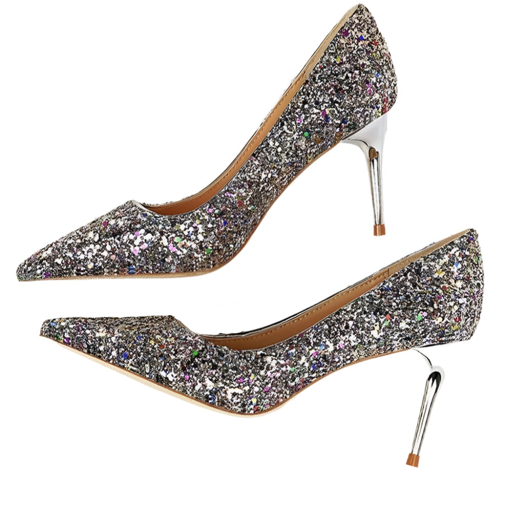 Fudus | Rhinestone High Heels Spitz Pumps Übergrößen