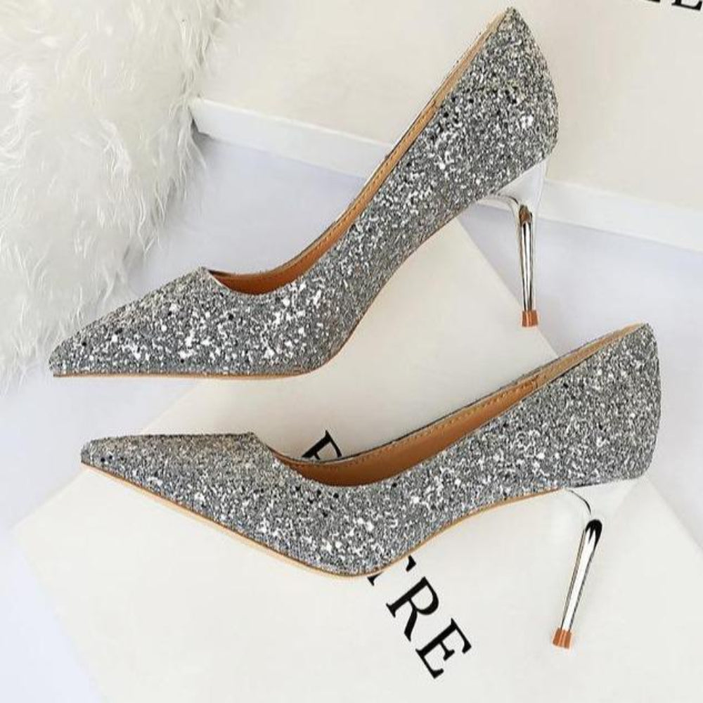 Fudus | Rhinestone High Heels Spitz Pumps Übergrößen