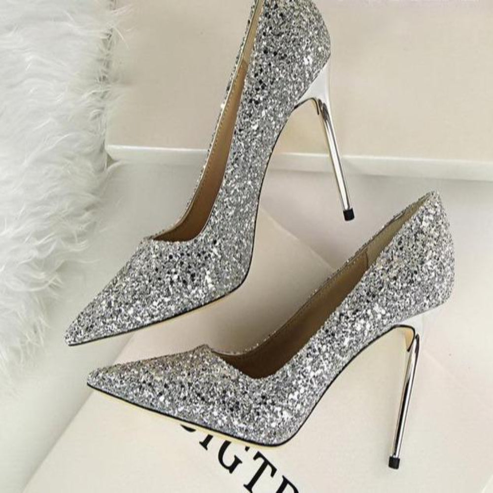 Fudus | Rhinestone High Heels Spitz Pumps Übergrößen