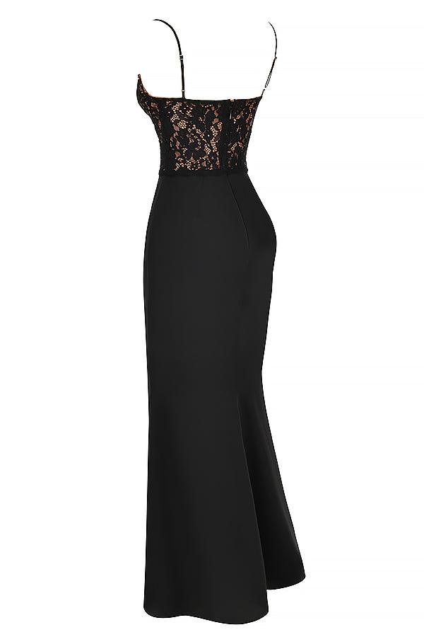 Damen Schwarzes Korsett Maxi Kleid