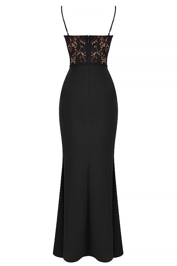 Damen Schwarzes Korsett Maxi Kleid