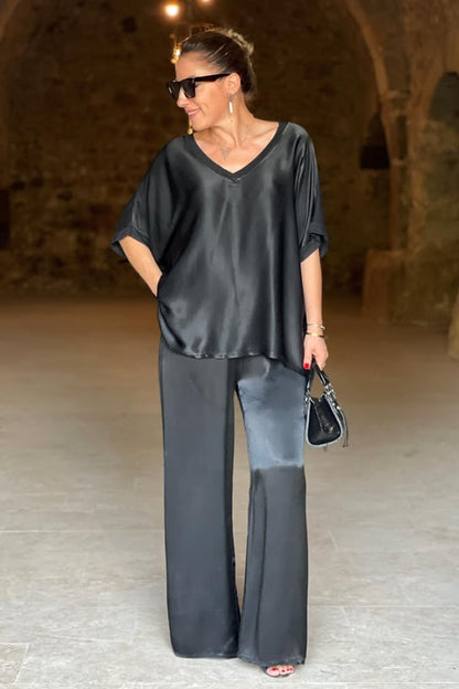 Damen Lässiges Top Und Weite Hose Set