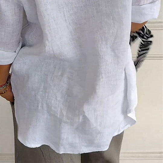 Damen Hemd Leicht Baumwolle Leinen V Ausschnitt Sommer