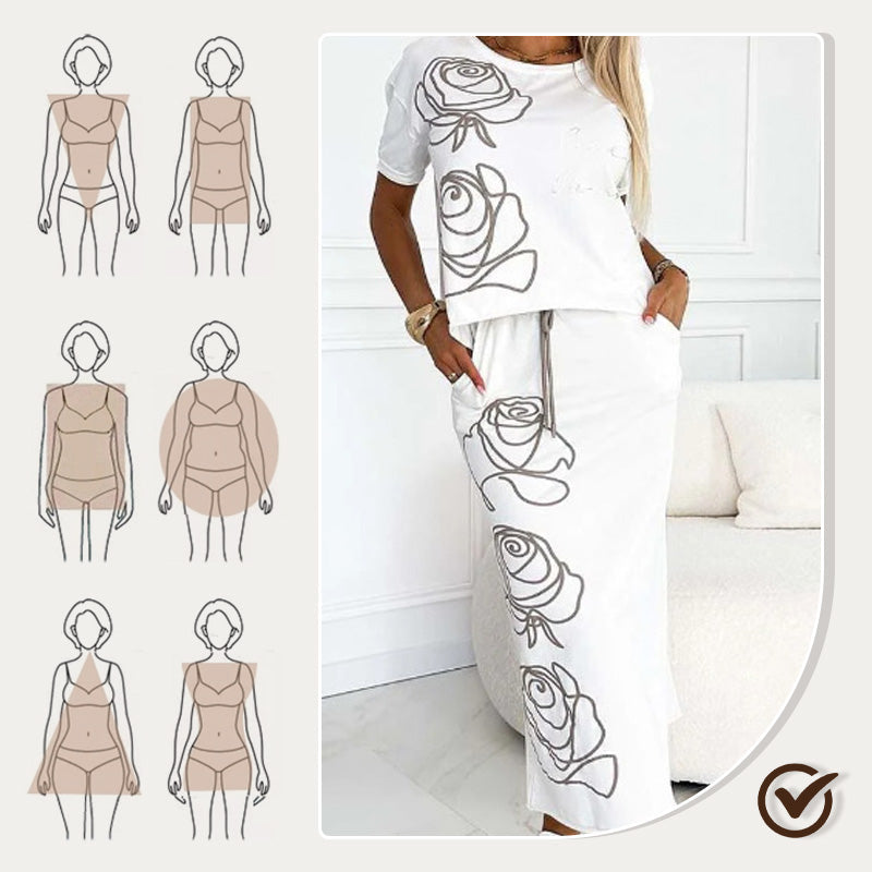 Zweiteiler Damen Blumenmuster Elegant