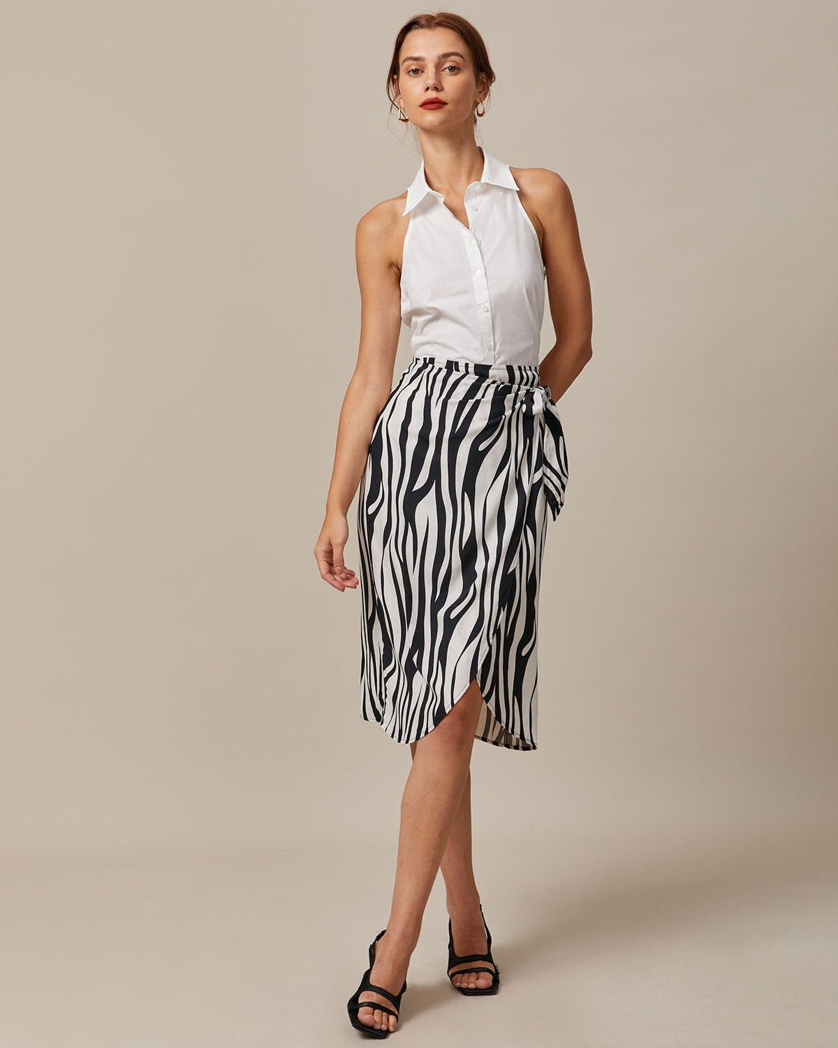 Fudus | Weiß Kragen Knopfverschluss Ärmelloses Hemd