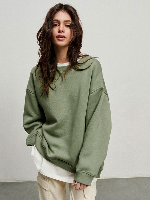 Damen Oversized Sweatshirt Einfarbig Weich Lässiger Lockerer Style