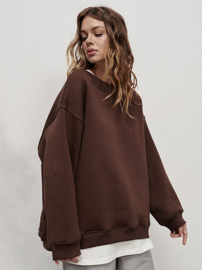 Fudus Damen Oversized Sweatshirt Einfarbig Weich Lässiger Lockerer Style