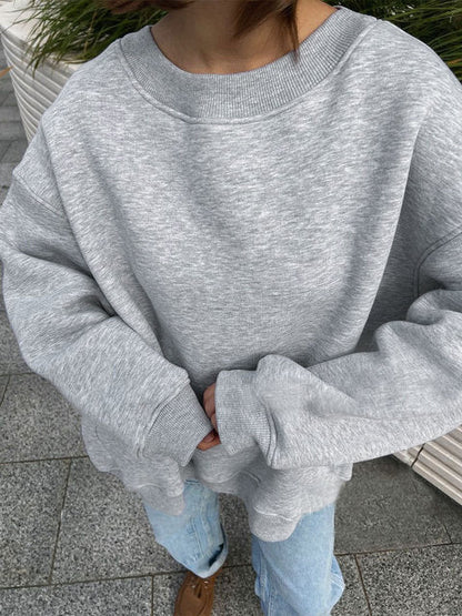 Fudus Damen Oversized Sweatshirt Einfarbig Weich Lässiger Lockerer Style