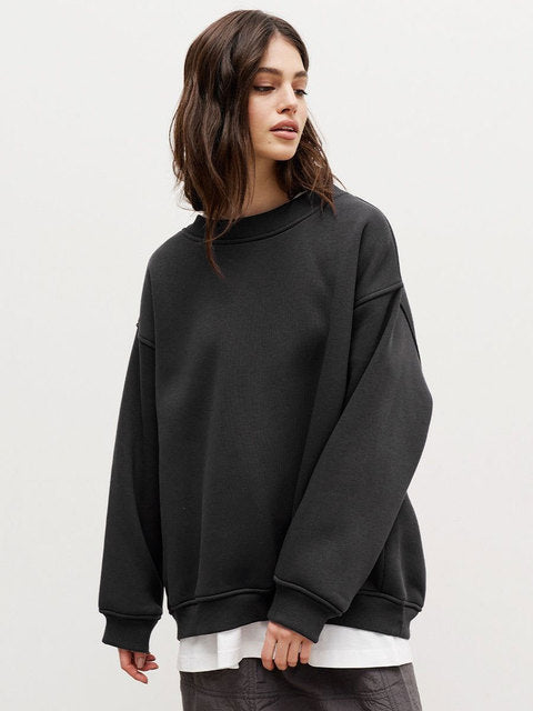 Damen Oversized Sweatshirt Einfarbig Weich Lässiger Lockerer Style
