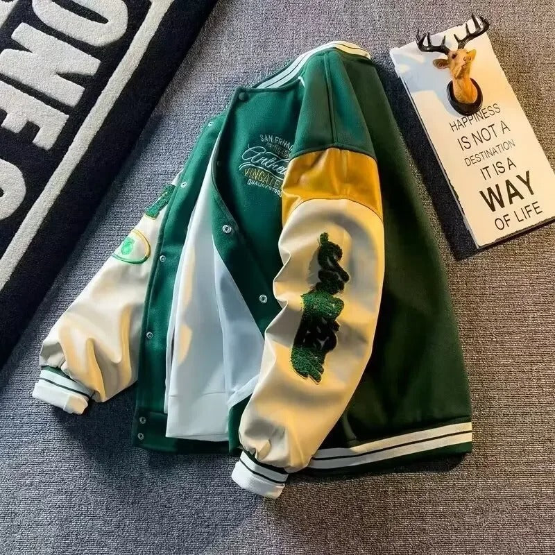 Herren Mantel Wolle Bestickt Jacke Baseball Stil Retro